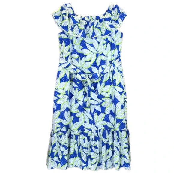 Draper James Eyelet Off Shoulder Midi Flounce Dress XL Multicolor Leaf Print - Picture 2 of 13